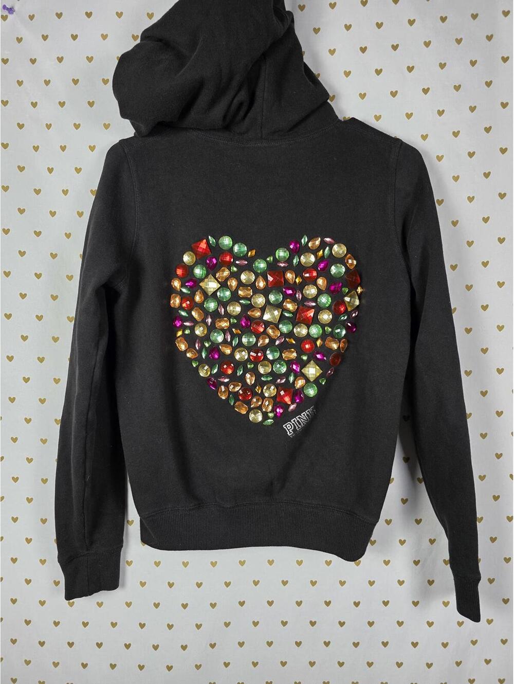 Victorias Secret Pink HTF RARE BLING GEMSTONES Heart Full Zip VTG Hoodie Jacket